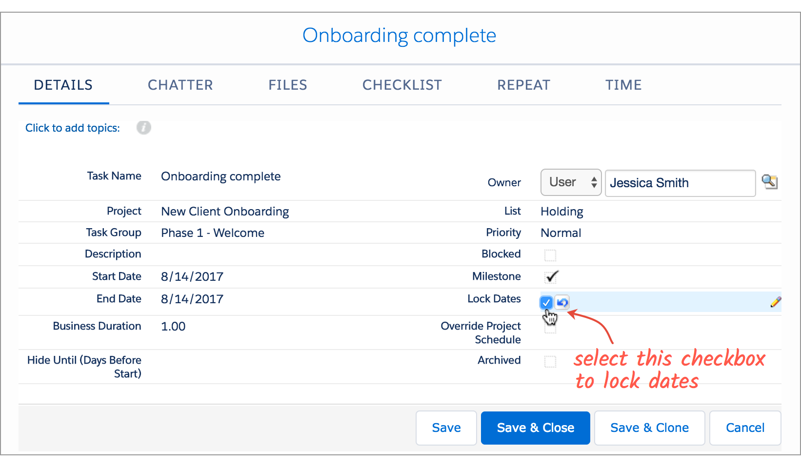 Lock Dates on Tasks and Milestones TaskRay